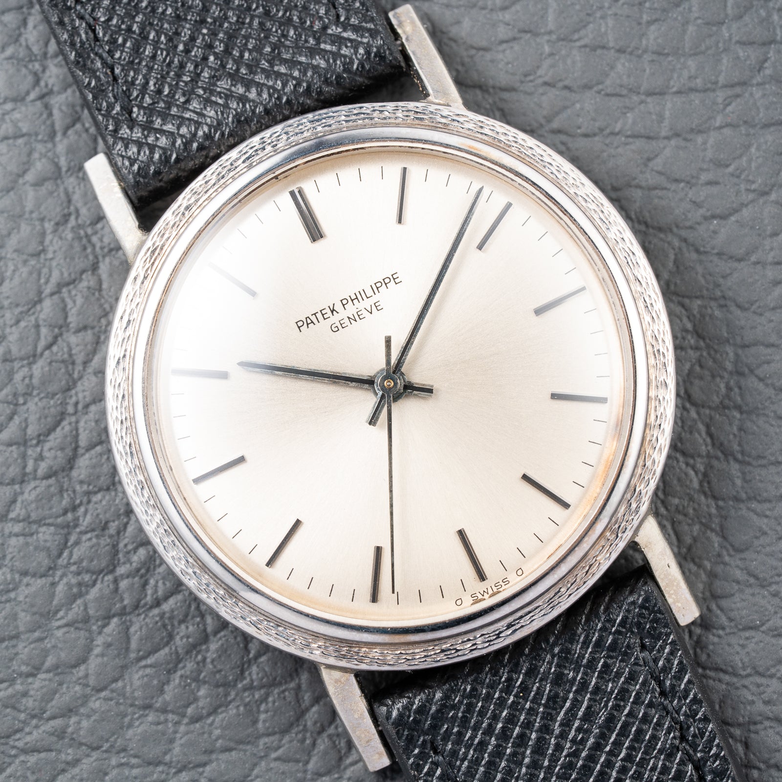 Patek Philippe Automatic Back-Winder Sigma Dial 18K White Gold Bark Finish Ref. 3569 from 1970s