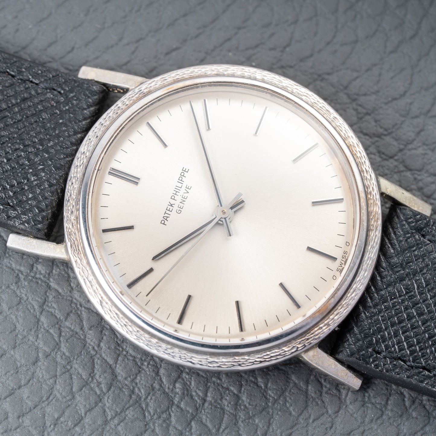 Patek Philippe Automatic Back-Winder Sigma Dial 18K White Gold Bark Finish Ref. 3569 from 1970s