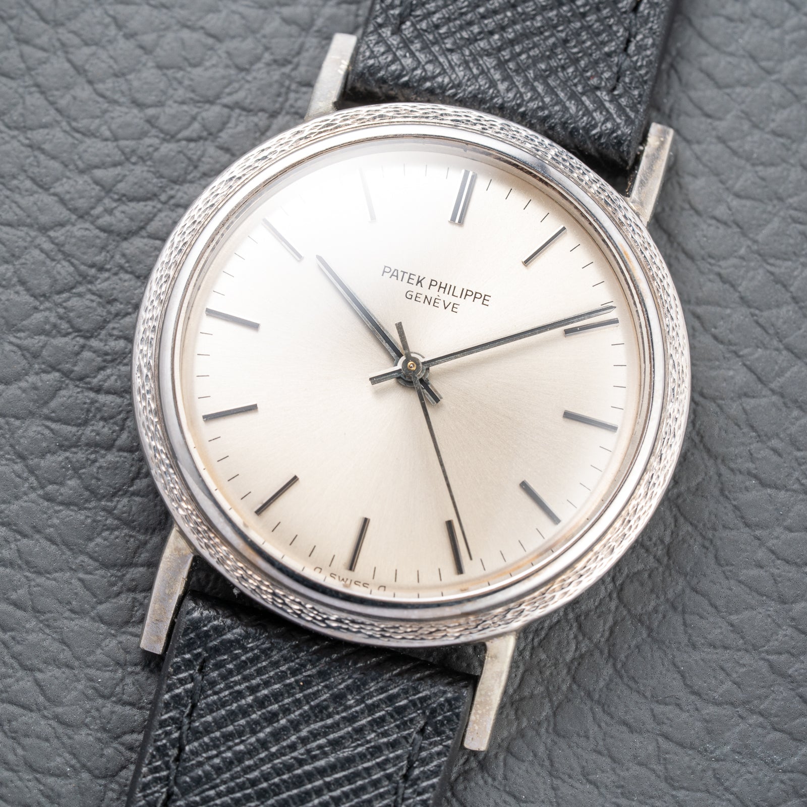 Patek Philippe Automatic Back-Winder Sigma Dial 18K White Gold Bark Finish Ref. 3569 from 1970s