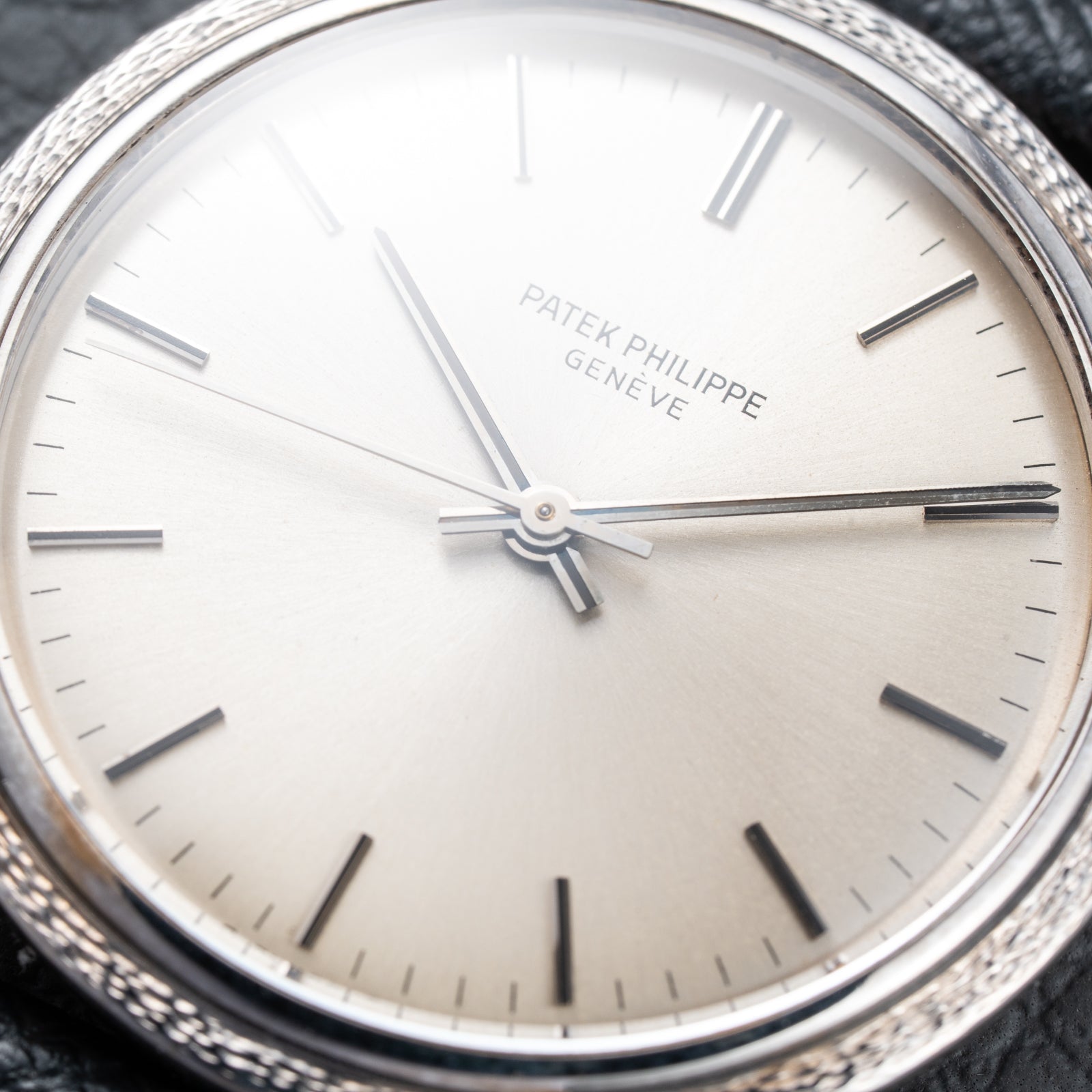 Patek Philippe Automatic Back-Winder Sigma Dial 18K White Gold Bark Finish Ref. 3569 from 1970s