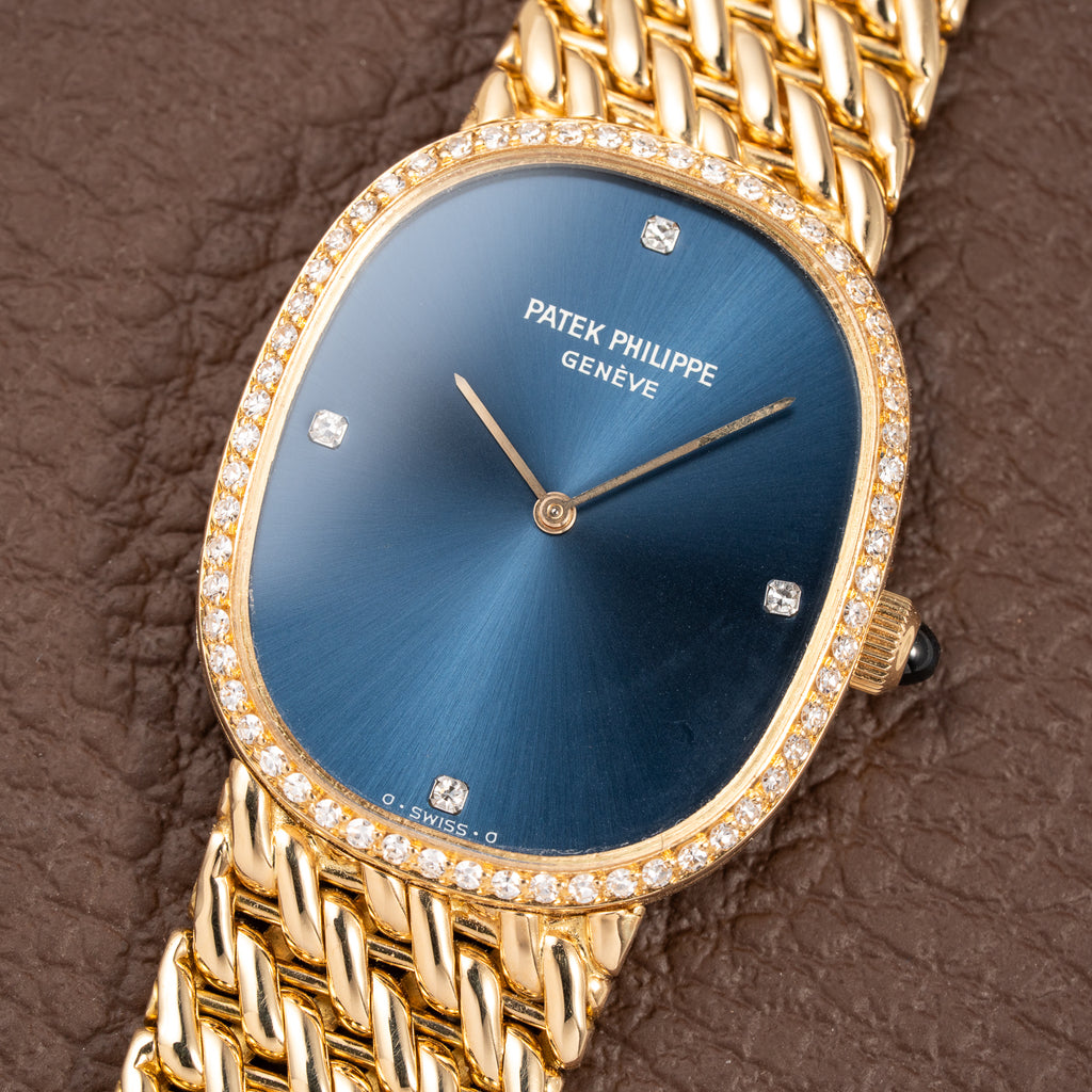 Patek Philippe Ellipse 18K Blue Dial Diamond Set Ref. 3849 from 1970s