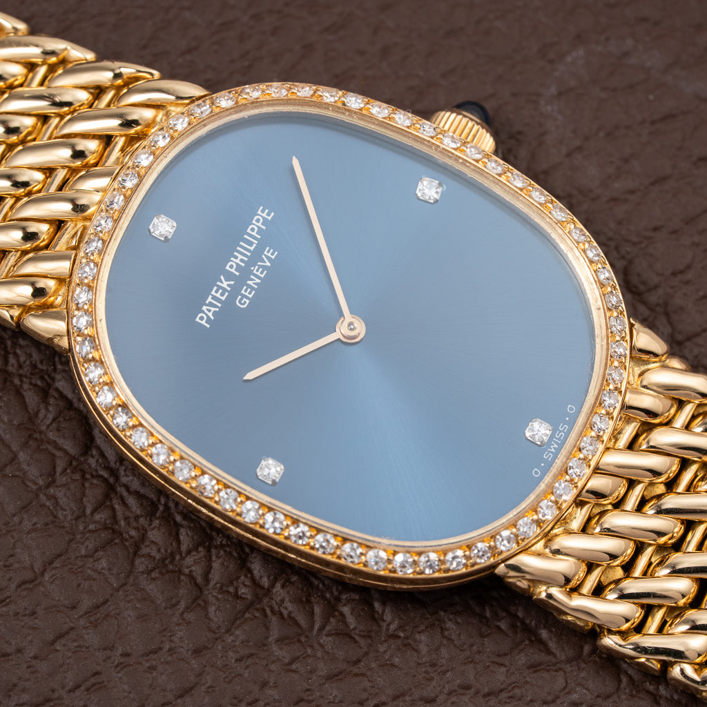 Patek Philippe Ellipse 18K Blue Dial Diamond Set Ref. 3849 from 1970s