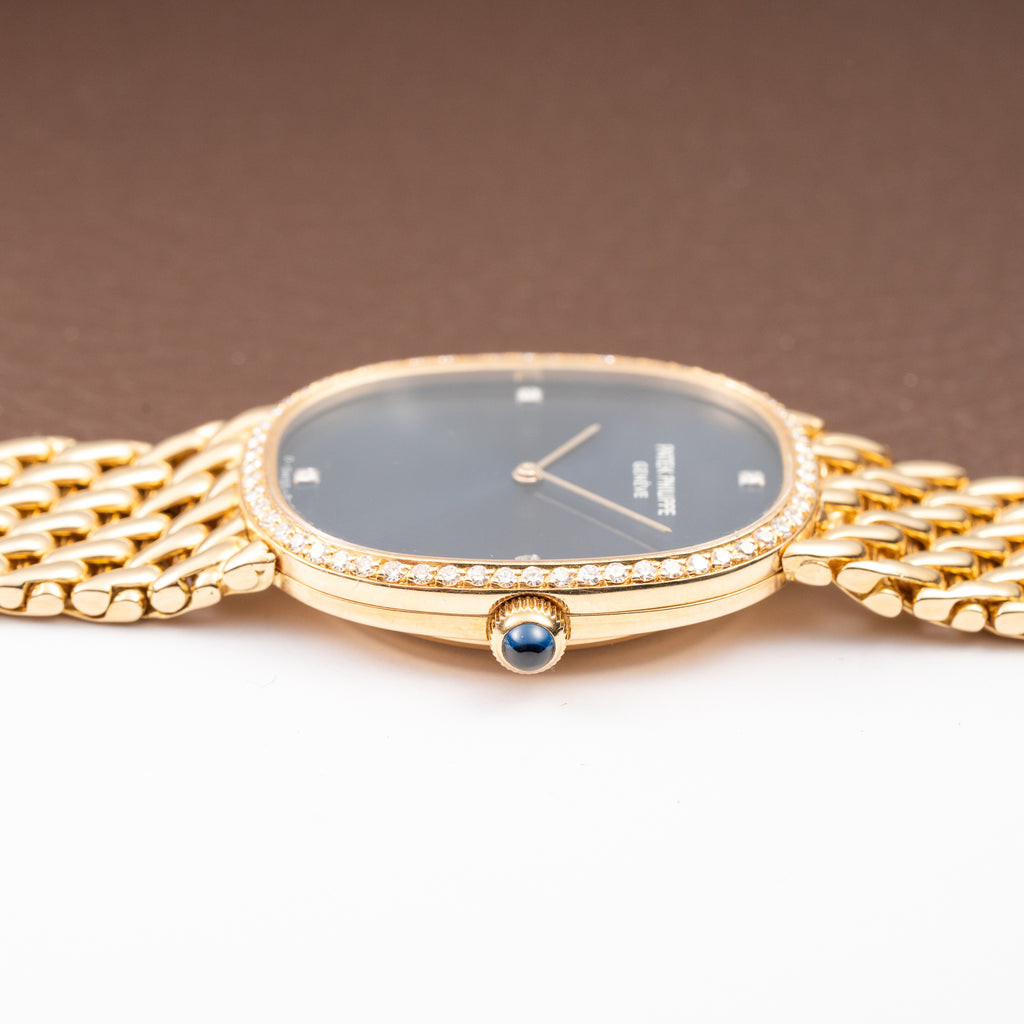 Patek Philippe Ellipse 18K Blue Dial Diamond Set Ref. 3849 from 1970s