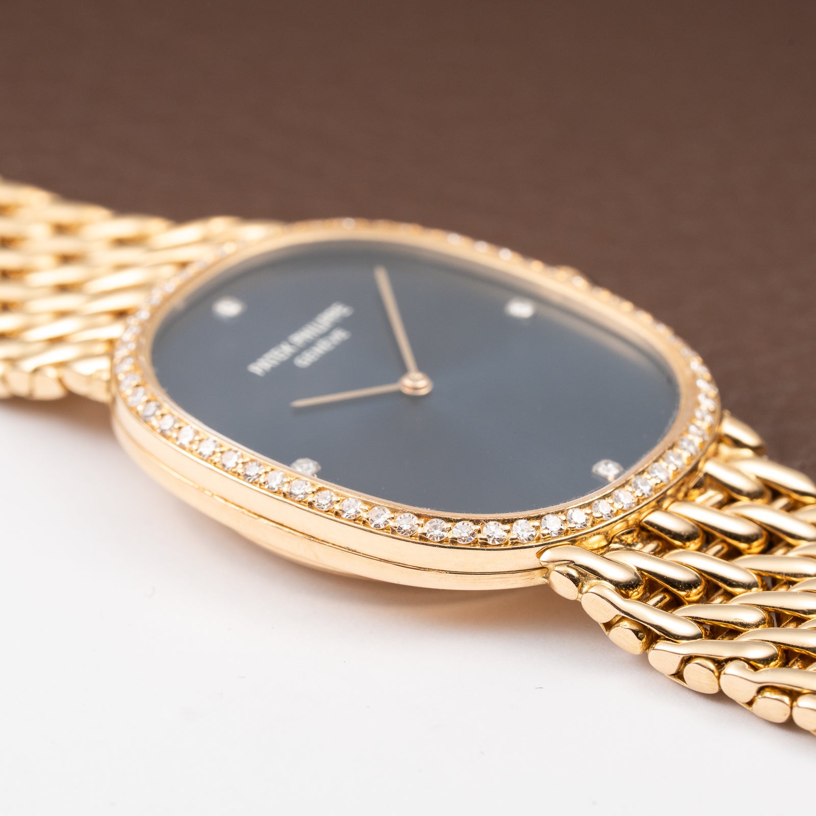 Patek Philippe Ellipse 18K Blue Dial Diamond Set Ref. 3849 from 1970s