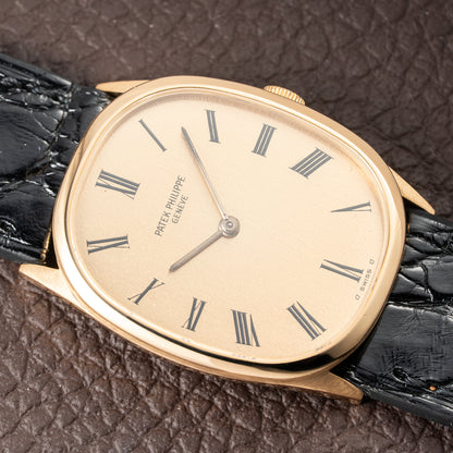 Patek Philippe Ellipse Champagne Textured Roman Dial 18K Yellow Gold Ref 3546 from 1970s