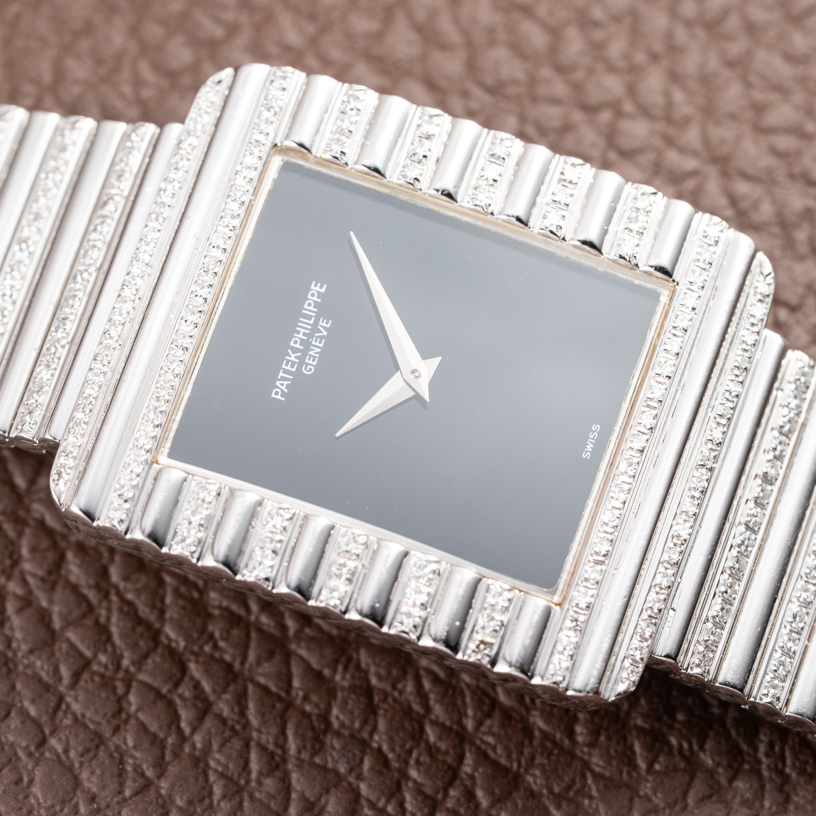 Patek Philippe Gondolo Black Onyx Stone Haute Joaillerie Diamond Case & Bracelet 18k White Gold Ref 3733 From 1970s