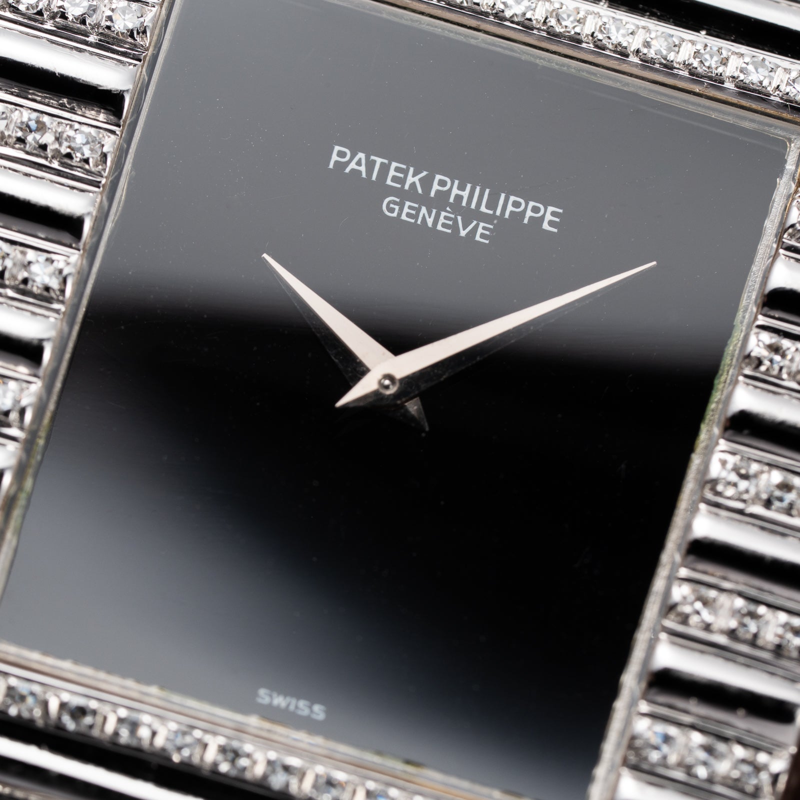 Patek Philippe Gondolo Black Onyx Stone Haute Joaillerie Diamond Case & Bracelet 18k White Gold Ref 3733 From 1970s