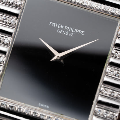 Patek Philippe Gondolo Black Onyx Stone Haute Joaillerie Diamond Case & Bracelet 18k White Gold Ref 3733 From 1970s