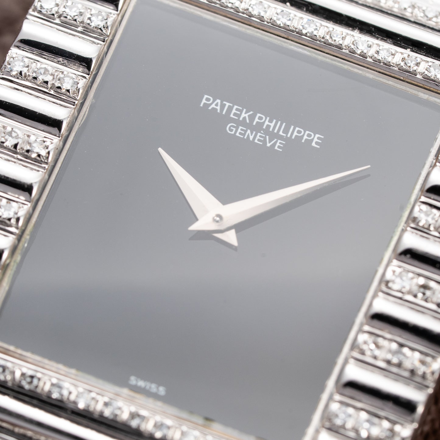 Patek Philippe Gondolo Black Onyx Stone Haute Joaillerie Diamond Case & Bracelet 18k White Gold Ref 3733 From 1970s