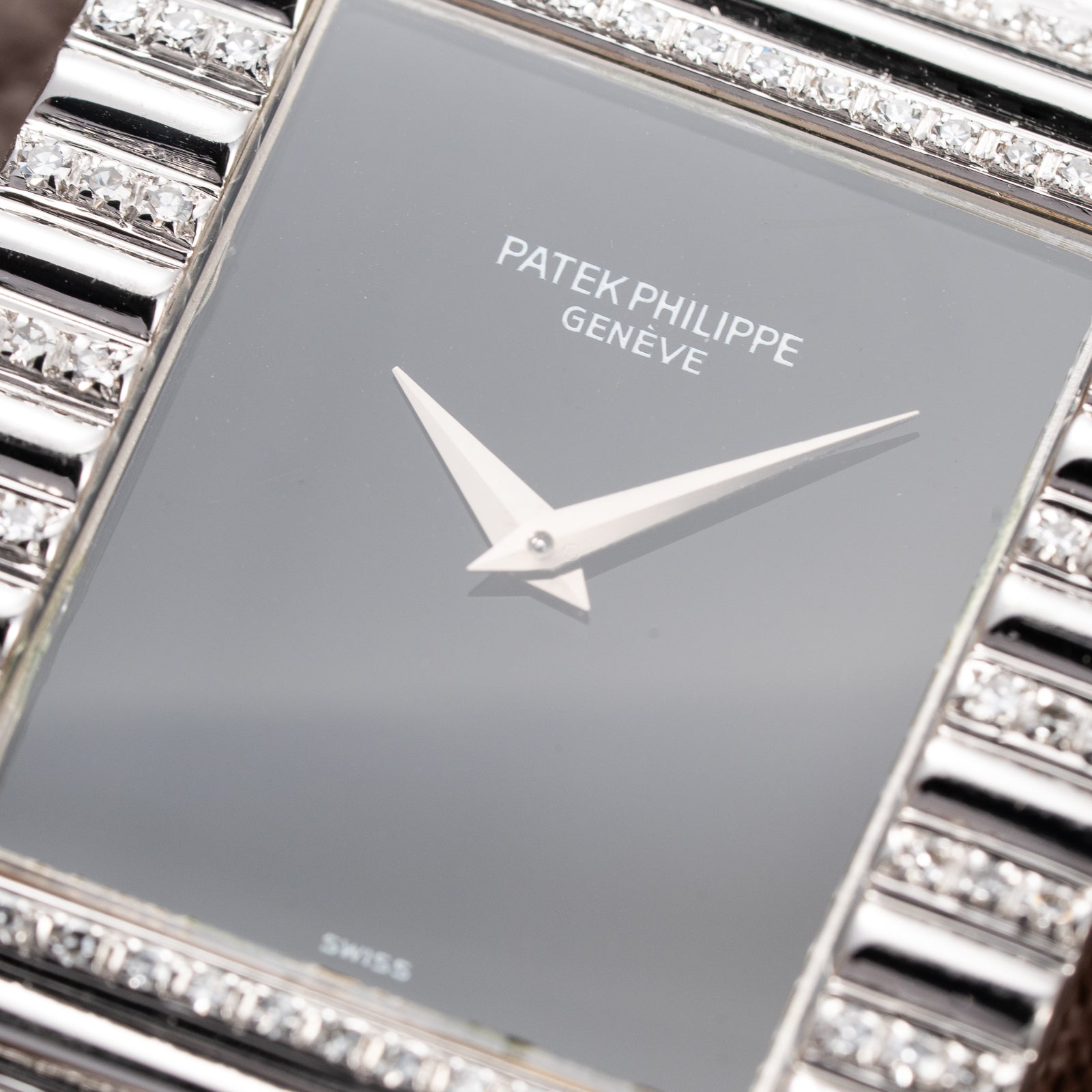 Patek Philippe Gondolo Black Onyx Stone Haute Joaillerie Diamond Case & Bracelet 18k White Gold Ref 3733 From 1970s