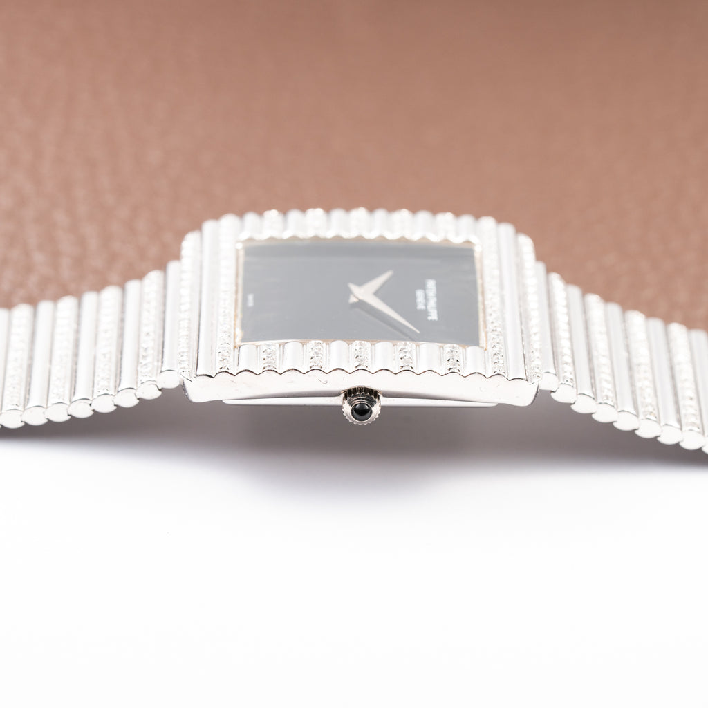 Patek Philippe Gondolo Black Onyx Stone Haute Joaillerie Diamond Case & Bracelet 18k White Gold Ref 3733 From 1970s