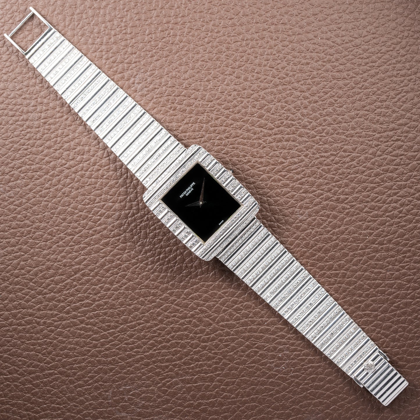 Patek Philippe Gondolo Black Onyx Stone Haute Joaillerie Diamond Case & Bracelet 18k White Gold Ref 3733 From 1970s