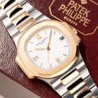 Patek Philippe Nautilus Gold/Steel White Cream Ceramic Sigma Dial Ref 3800 from 1980s