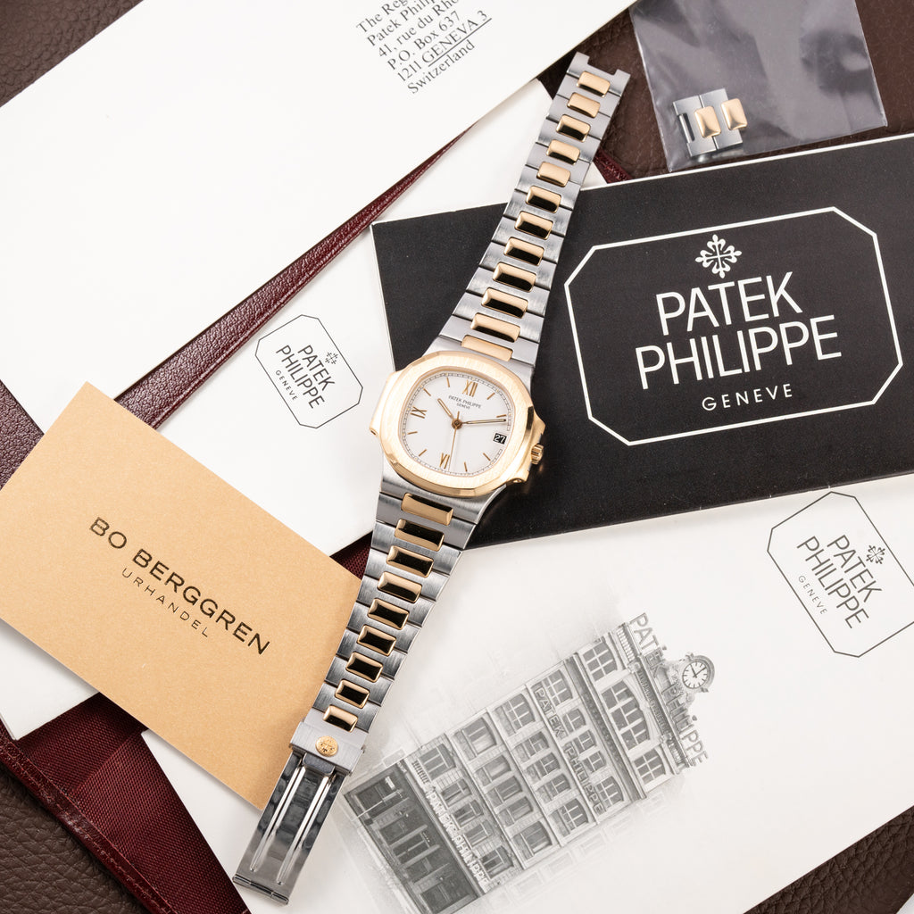 Patek Philippe Nautilus Gold/Steel White Cream Ceramic Sigma Dial Ref 3800 from 1980s