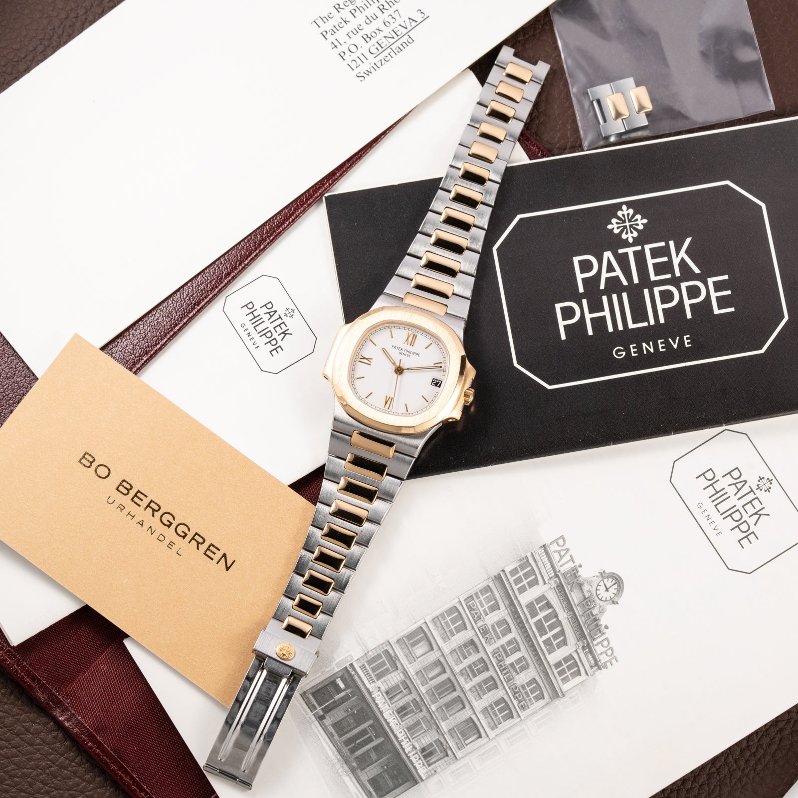 Patek Philippe Nautilus Gold/Steel White Cream Ceramic Sigma Dial Ref 3800 from 1980s