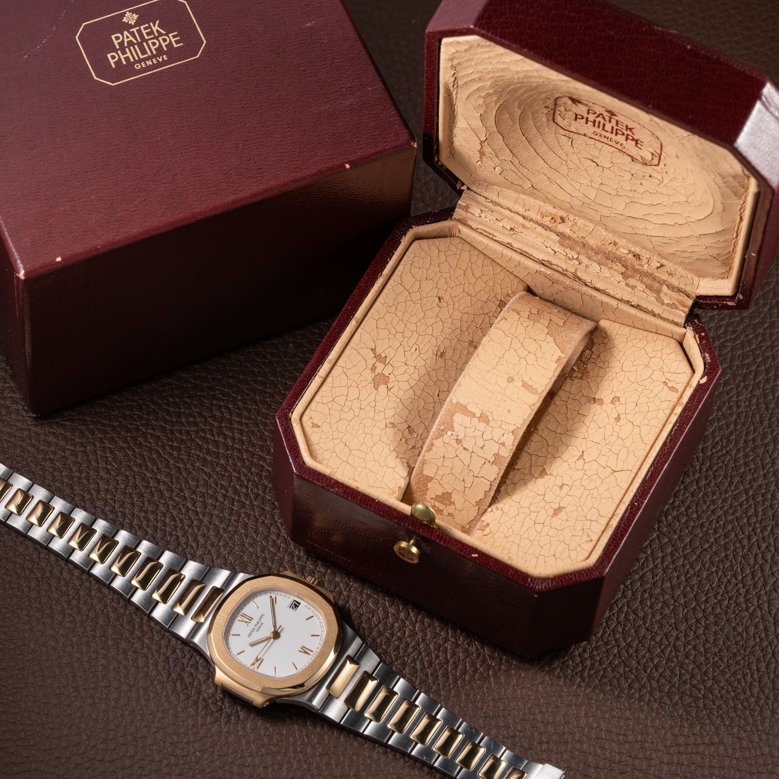 Patek Philippe Nautilus Gold/Steel White Cream Ceramic Sigma Dial Ref 3800 from 1980s