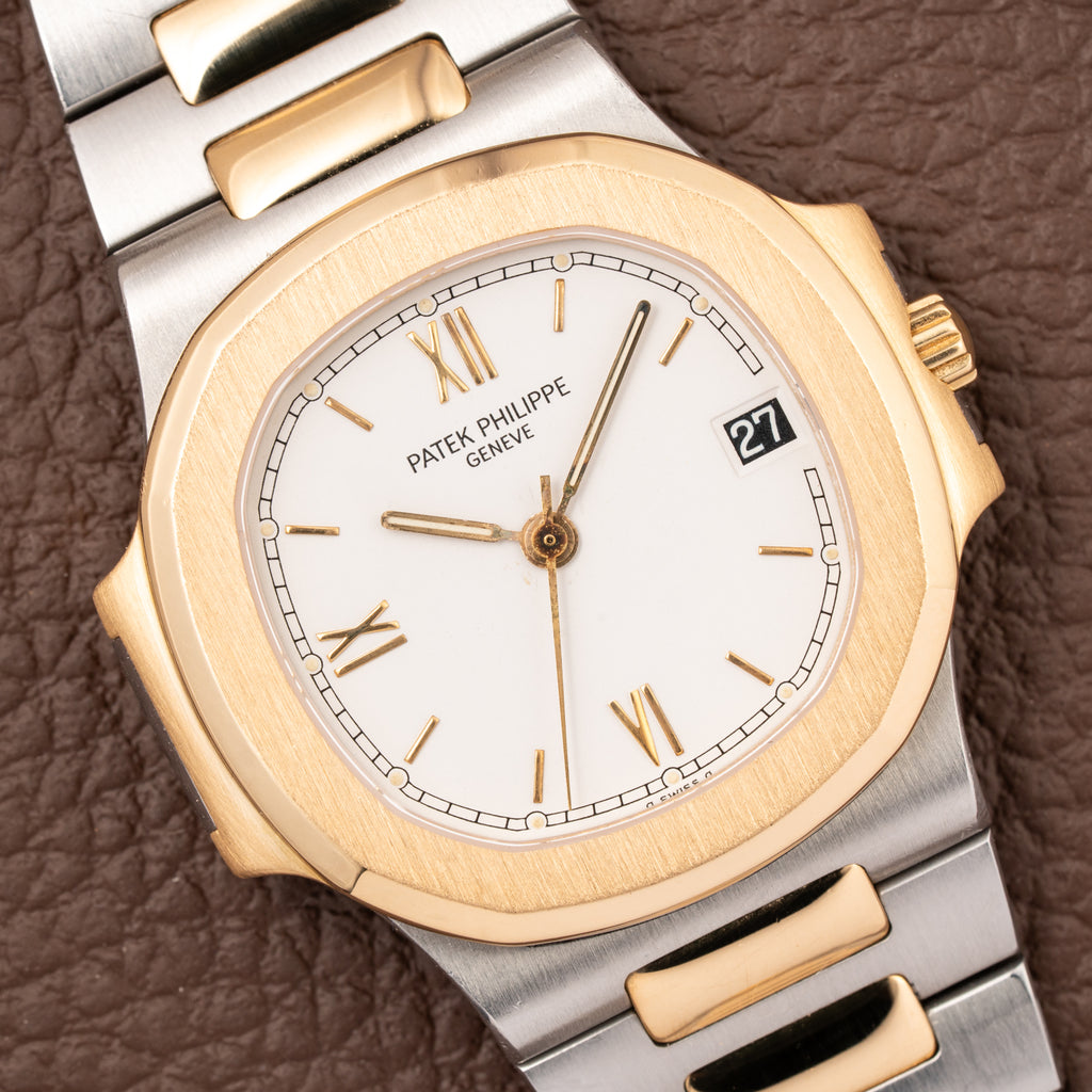 Patek Philippe Nautilus Gold/Steel White Cream Ceramic Sigma Dial Ref 3800 from 1980s