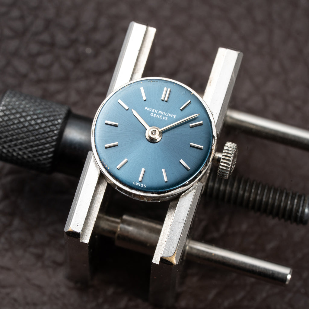 Patek Philippe Calatrava Lady Cocktail Watch White Gold 18k Blue Dial Ref 3266 from 1960s