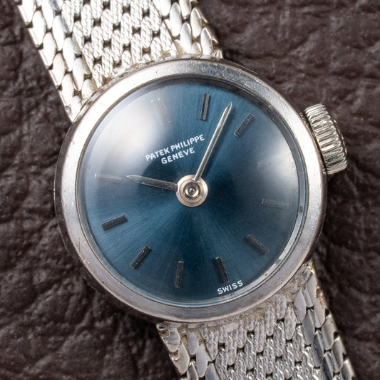 Patek Philippe Calatrava Lady Cocktail Watch White Gold 18k Blue Dial Ref 3266 from 1960s