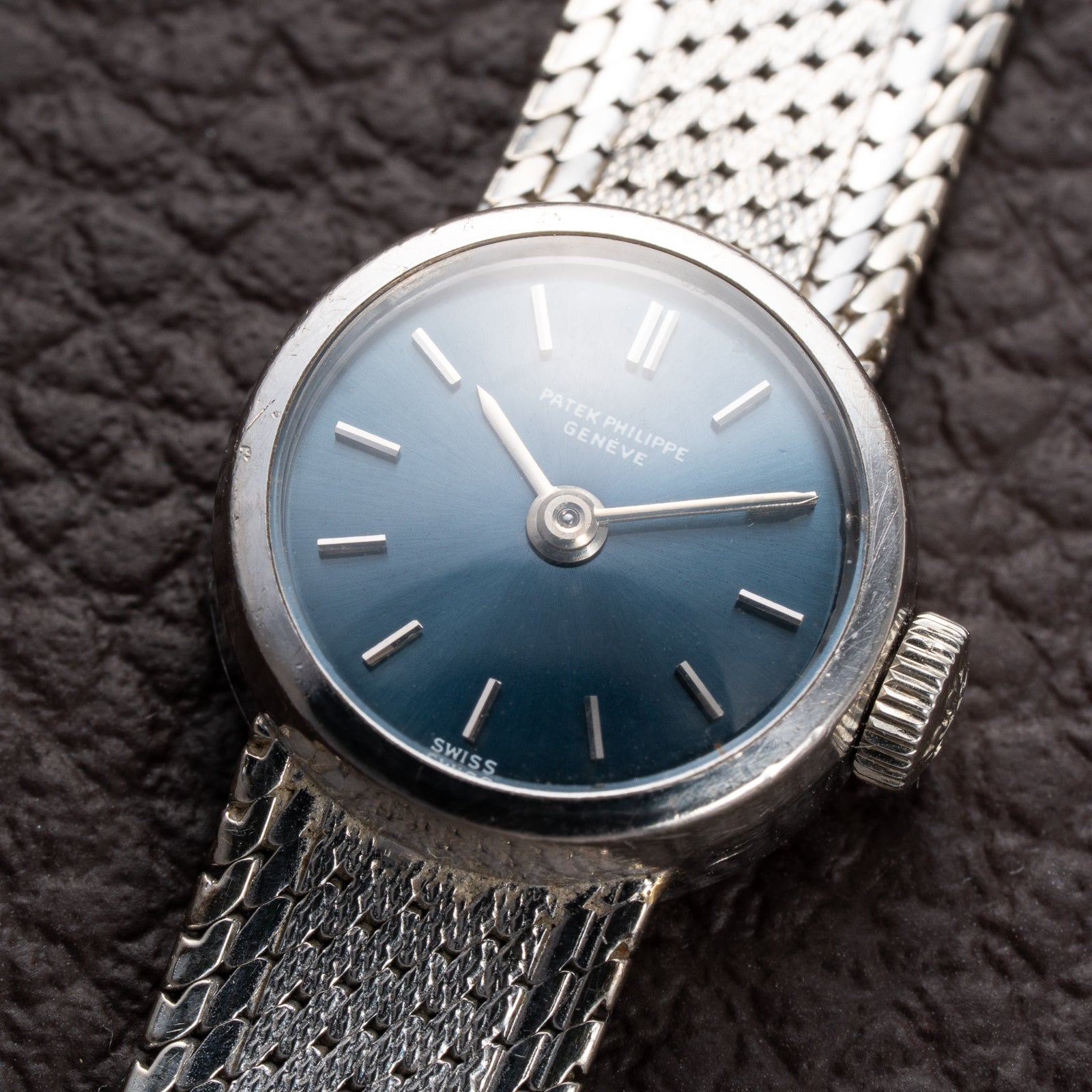 Patek Philippe Calatrava Lady Cocktail Watch White Gold 18k Blue Dial Ref 3266 from 1960s