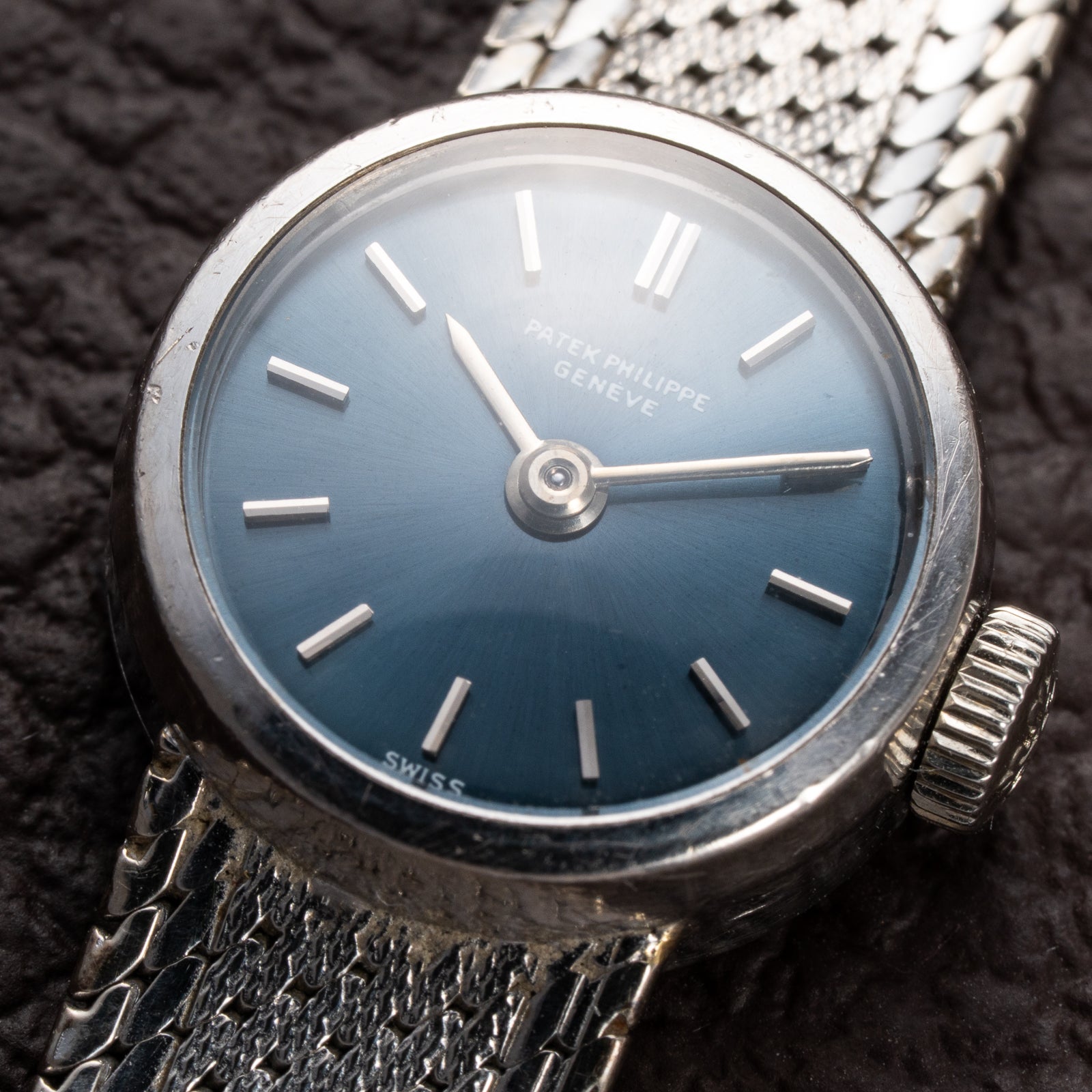 Patek Philippe Calatrava Lady Cocktail Watch White Gold 18k Blue Dial Ref 3266 from 1960s