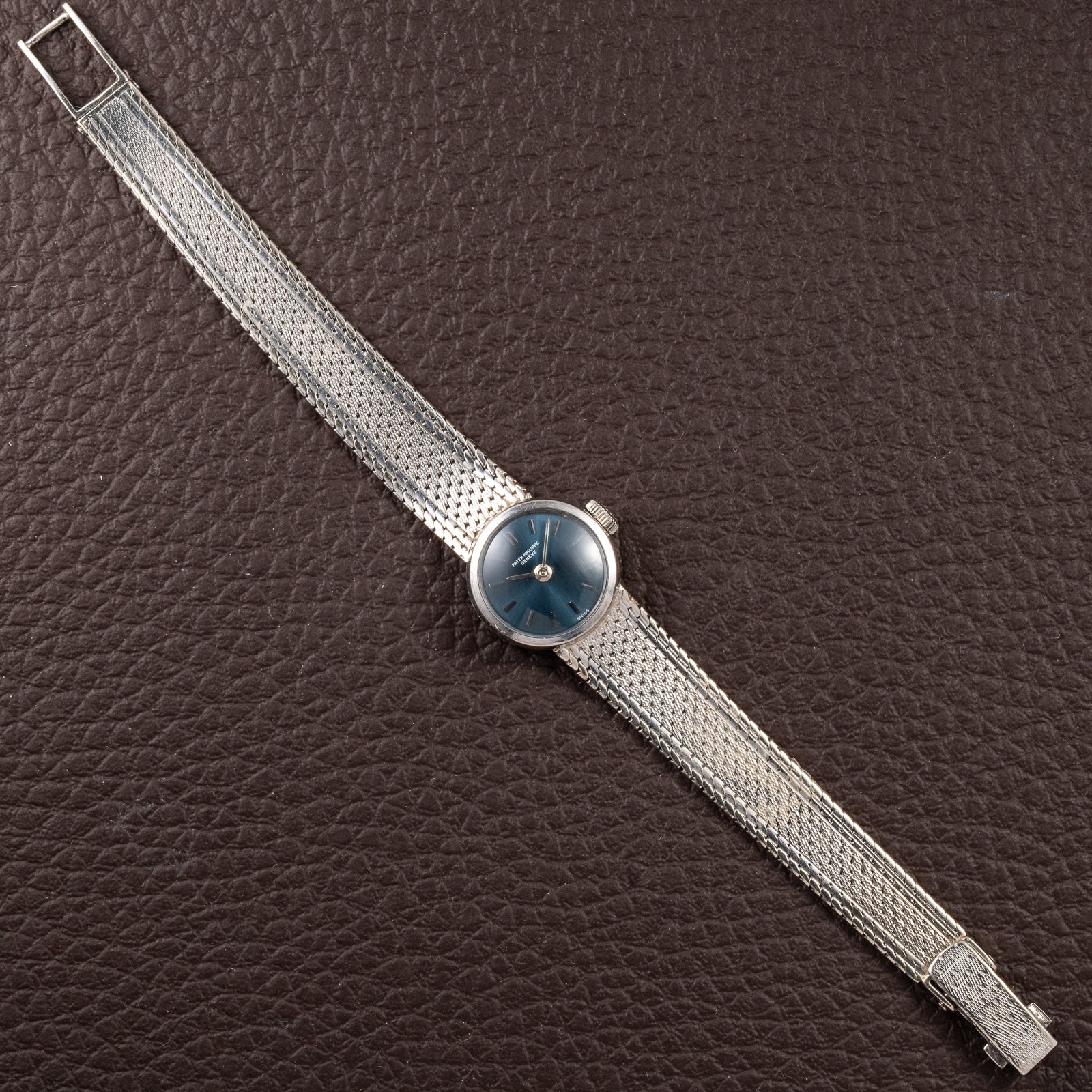 Patek Philippe Calatrava Lady Cocktail Watch White Gold 18k Blue Dial Ref 3266 from 1960s