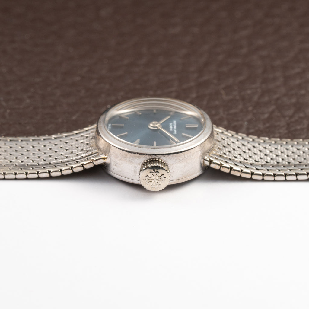Patek Philippe Calatrava Lady Cocktail Watch White Gold 18k Blue Dial Ref 3266 from 1960s