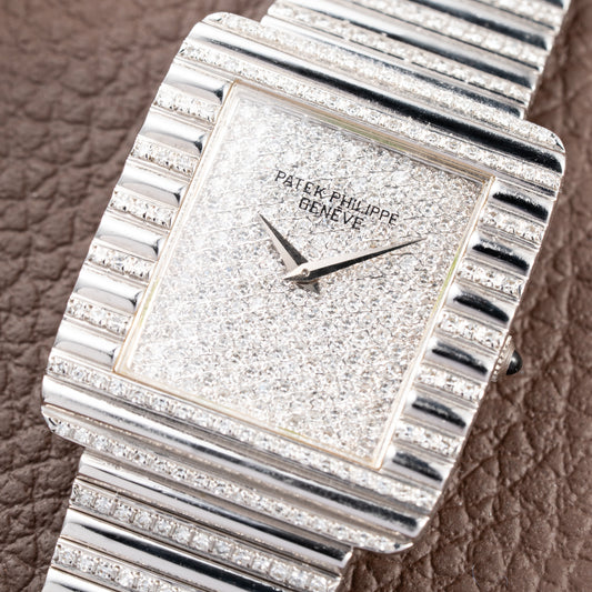 Patek Philippe Gondolo Haute Joaillerie Diamond Pavé Dial, Case & Bracelet 18k White Gold Ref 3733 From 1970s