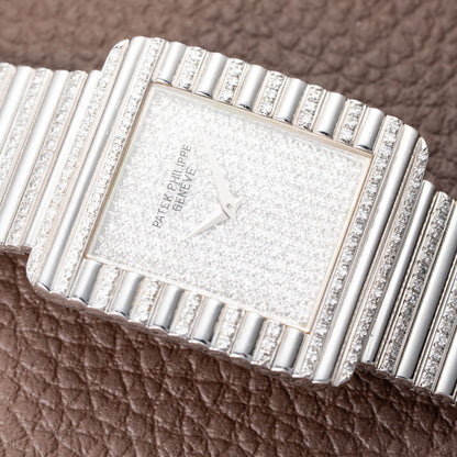 Patek Philippe Gondolo Haute Joaillerie Diamond Pavé Dial, Case & Bracelet 18k White Gold Ref 3733 From 1970s