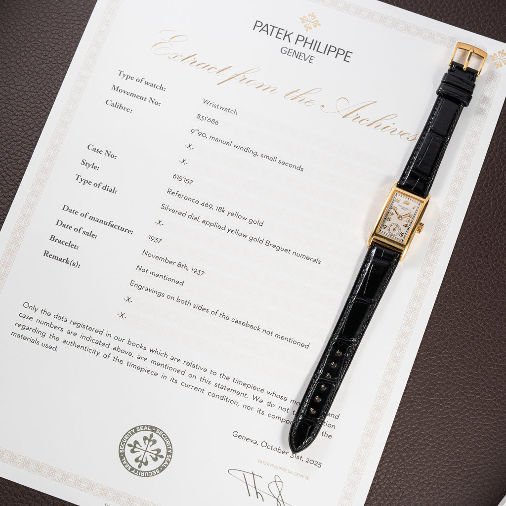 Patek Philippe Tank Oversize “Breguet Numerals” 18K Yellow Gold Ref. 469 from 1937