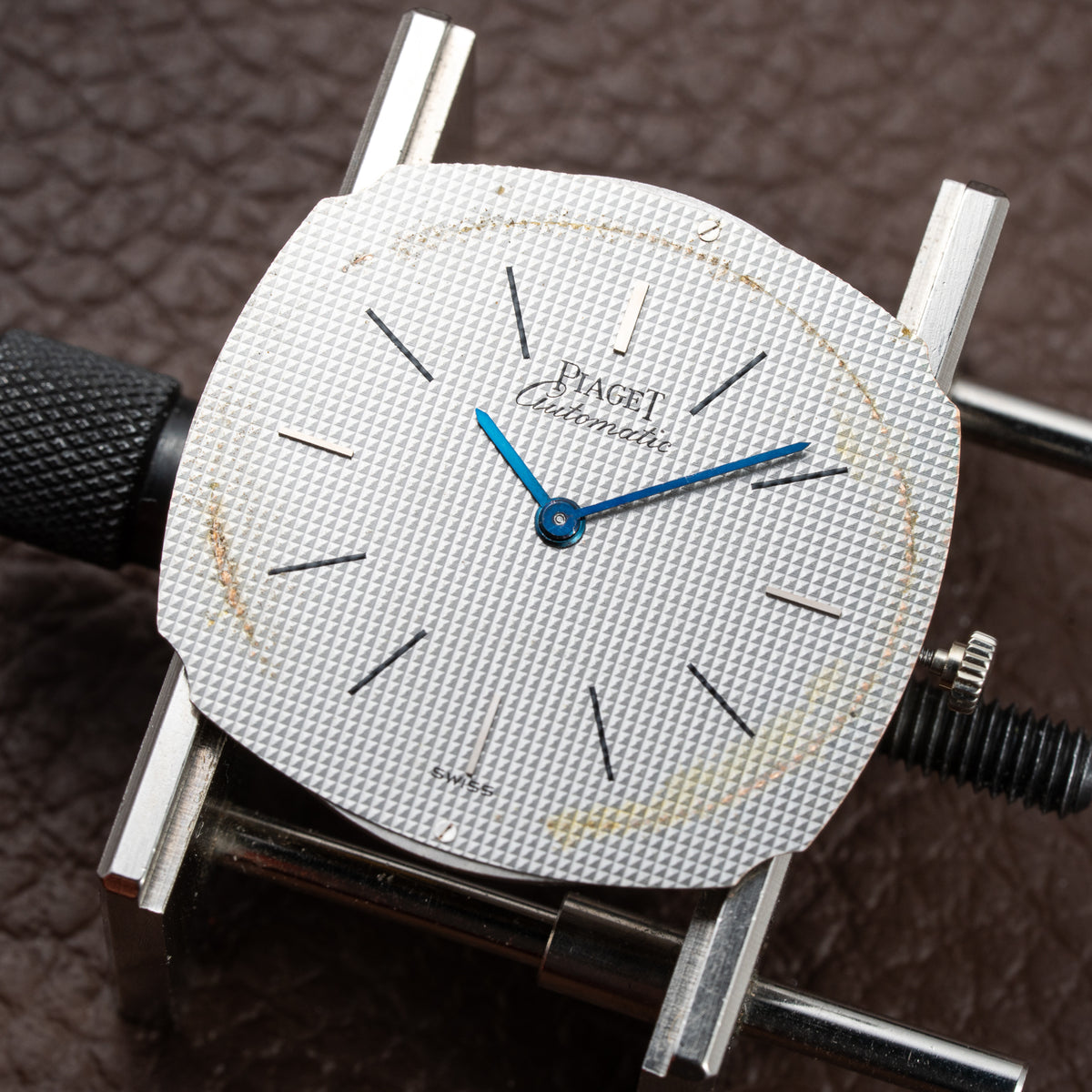 Piaget Automatic Extra Plat Clous de Paris Hobnail 18k White Gold Cal 12P Micro Rotor Ref 12448 from 1970s