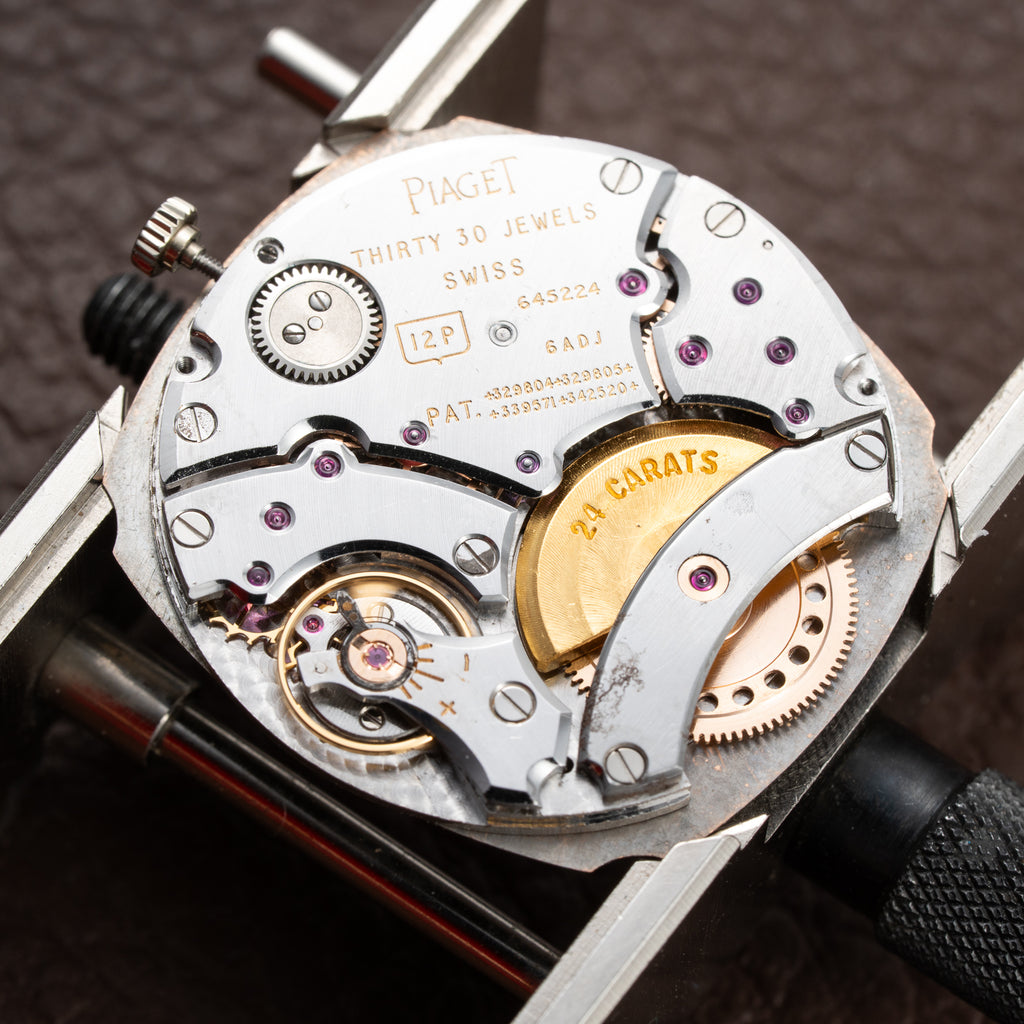 Piaget Automatic Extra Plat Clous de Paris Hobnail 18k White Gold Cal 12P Micro Rotor Ref 12448 from 1970s