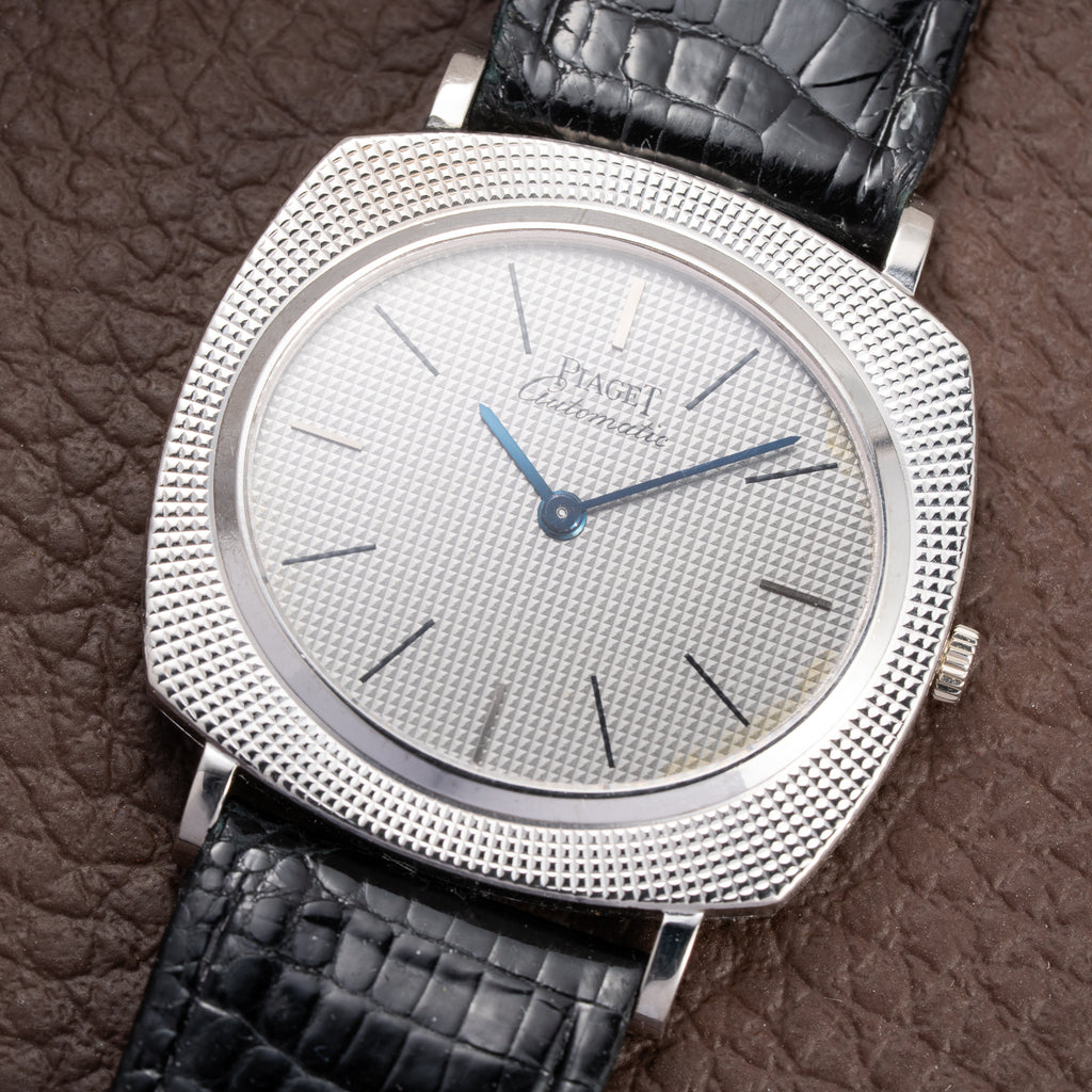 Piaget Automatic Extra Plat Clous de Paris Hobnail 18k White Gold Cal 12P Micro Rotor Ref 12448 from 1970s
