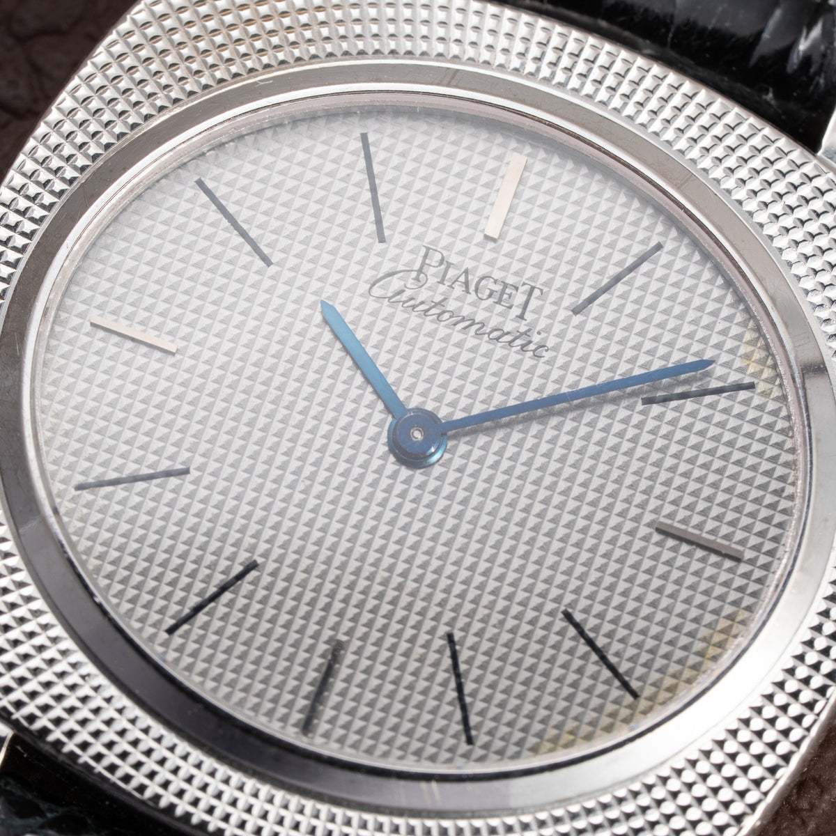 Piaget Automatic Extra Plat Clous de Paris Hobnail 18k White Gold Cal 12P Micro Rotor Ref 12448 from 1970s