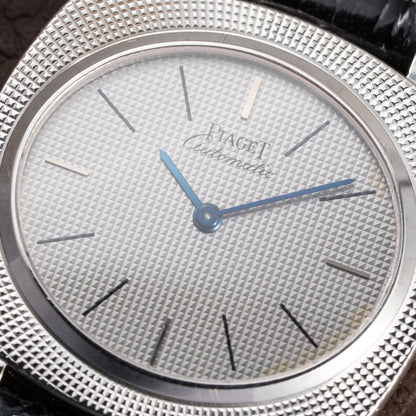 Piaget Automatic Extra Plat Clous de Paris Hobnail 18k White Gold Cal 12P Micro Rotor Ref 12448 from 1970s