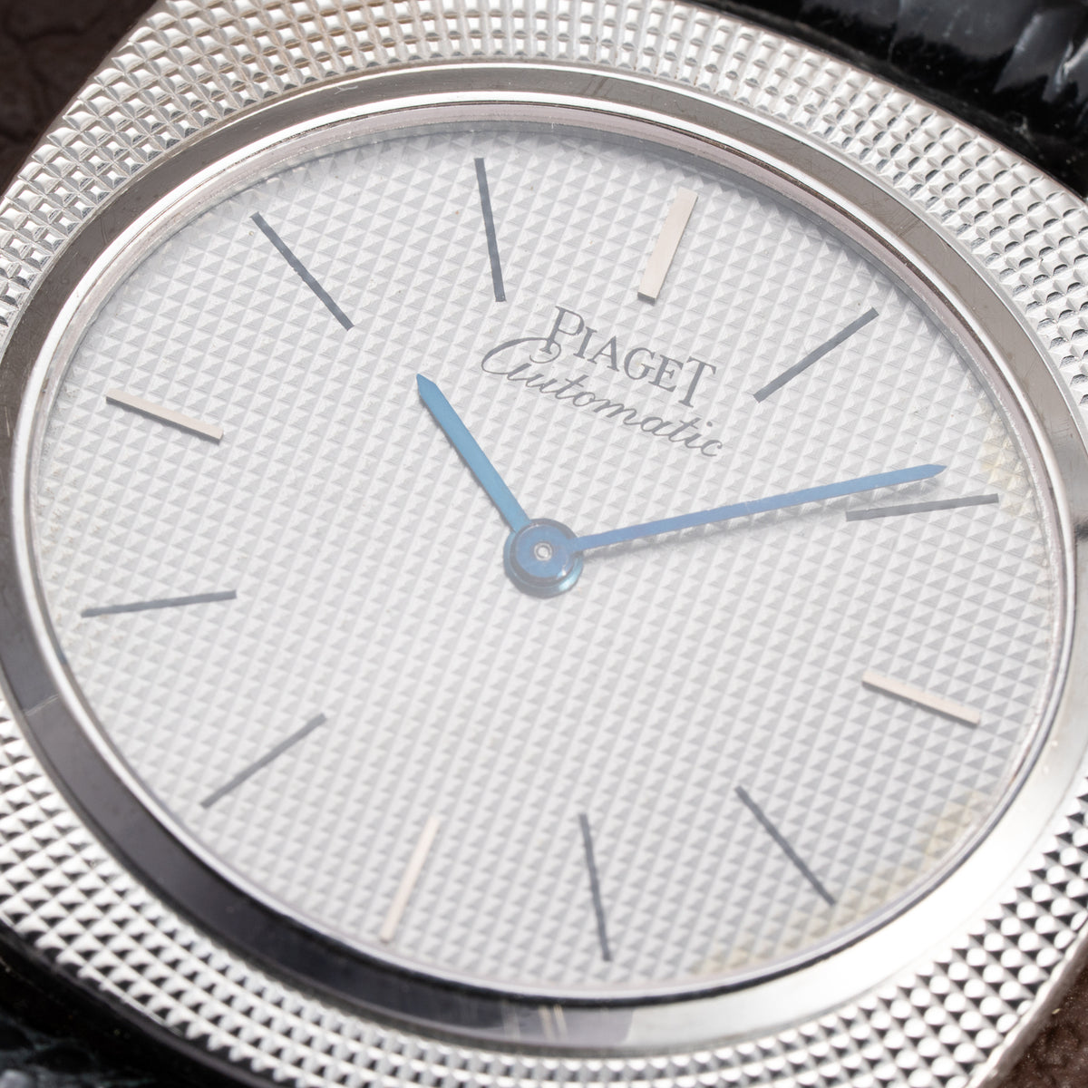 Piaget Automatic Extra Plat Clous de Paris Hobnail 18k White Gold Cal 12P Micro Rotor Ref 12448 from 1970s