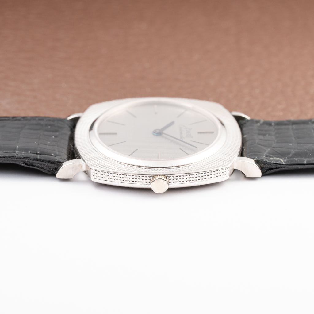 Piaget Automatic Extra Plat Clous de Paris Hobnail 18k White Gold Cal 12P Micro Rotor Ref 12448 from 1970s