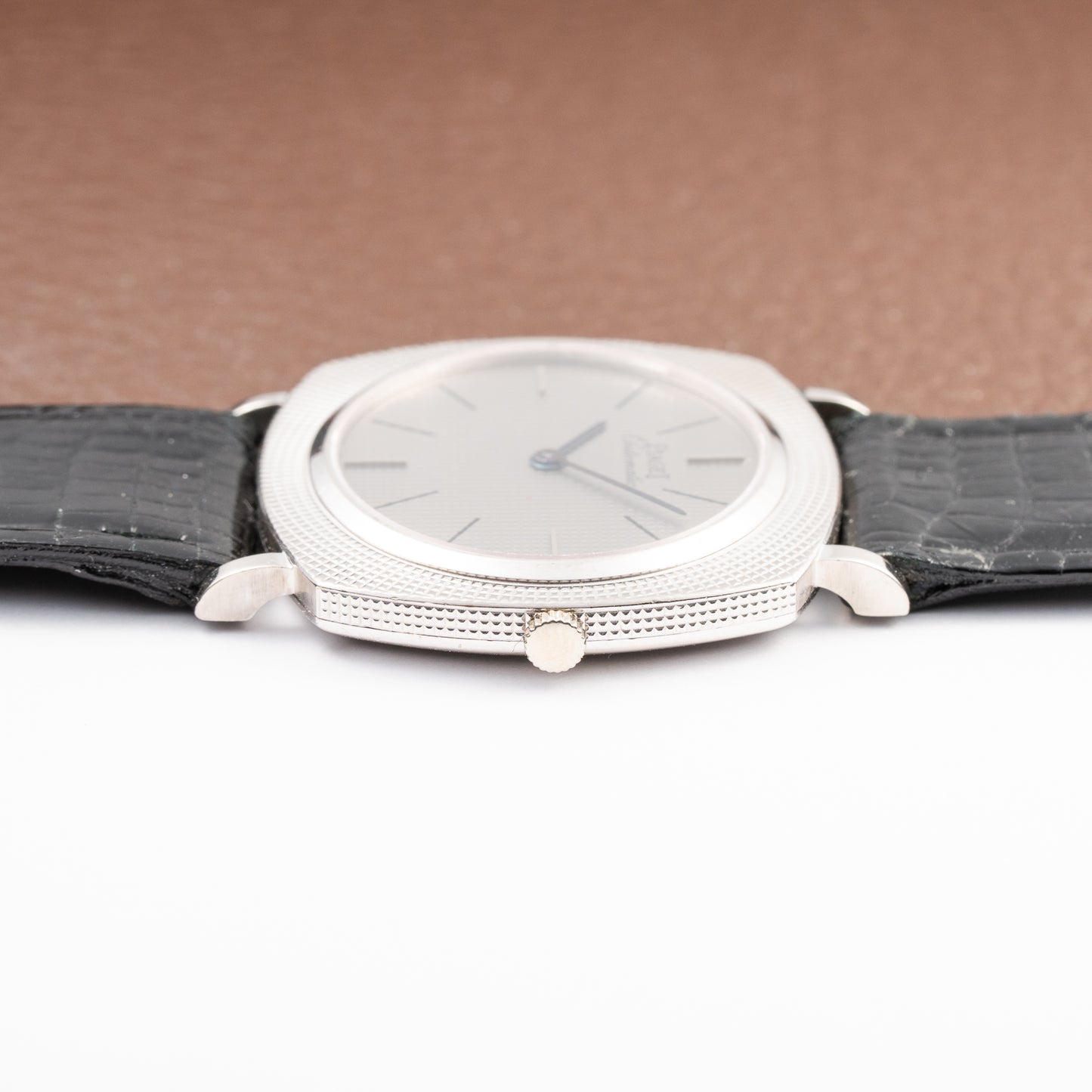 Piaget Automatic Extra Plat Clous de Paris Hobnail 18k White Gold Cal 12P Micro Rotor Ref 12448 from 1970s
