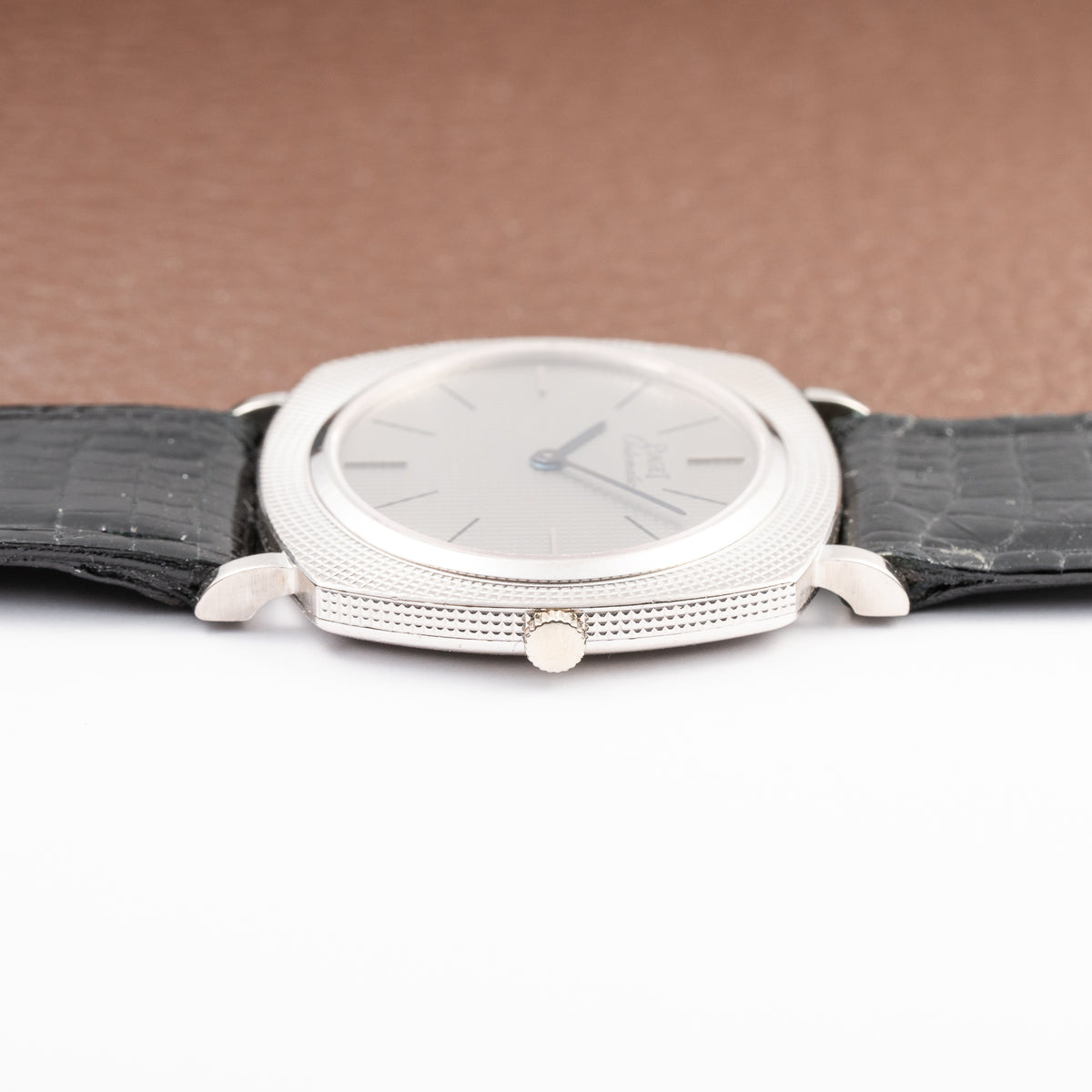 Piaget Automatic Extra Plat Clous de Paris Hobnail 18k White Gold Cal 12P Micro Rotor Ref 12448 from 1970s