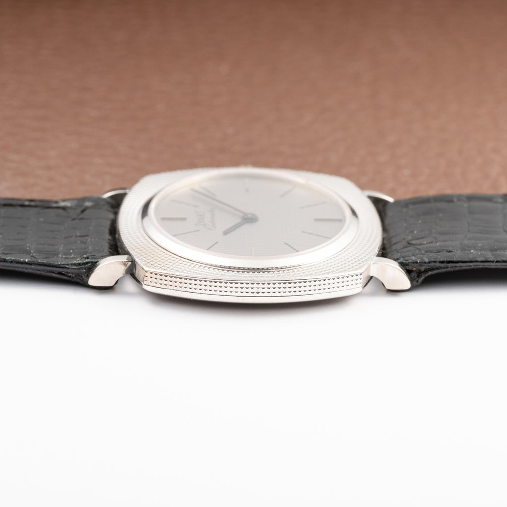 Piaget Automatic Extra Plat Clous de Paris Hobnail 18k White Gold Cal 12P Micro Rotor Ref 12448 from 1970s