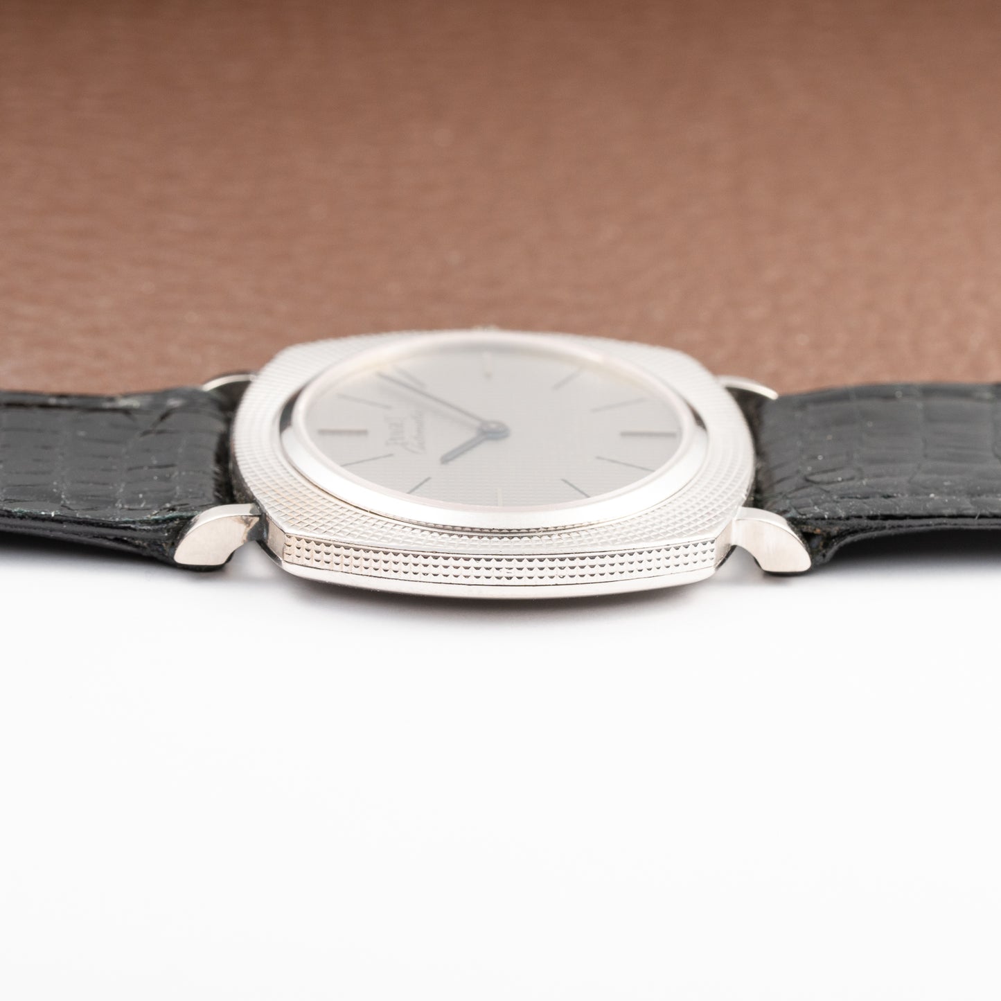 Piaget Automatic Extra Plat Clous de Paris Hobnail 18k White Gold Cal 12P Micro Rotor Ref 12448 from 1970s