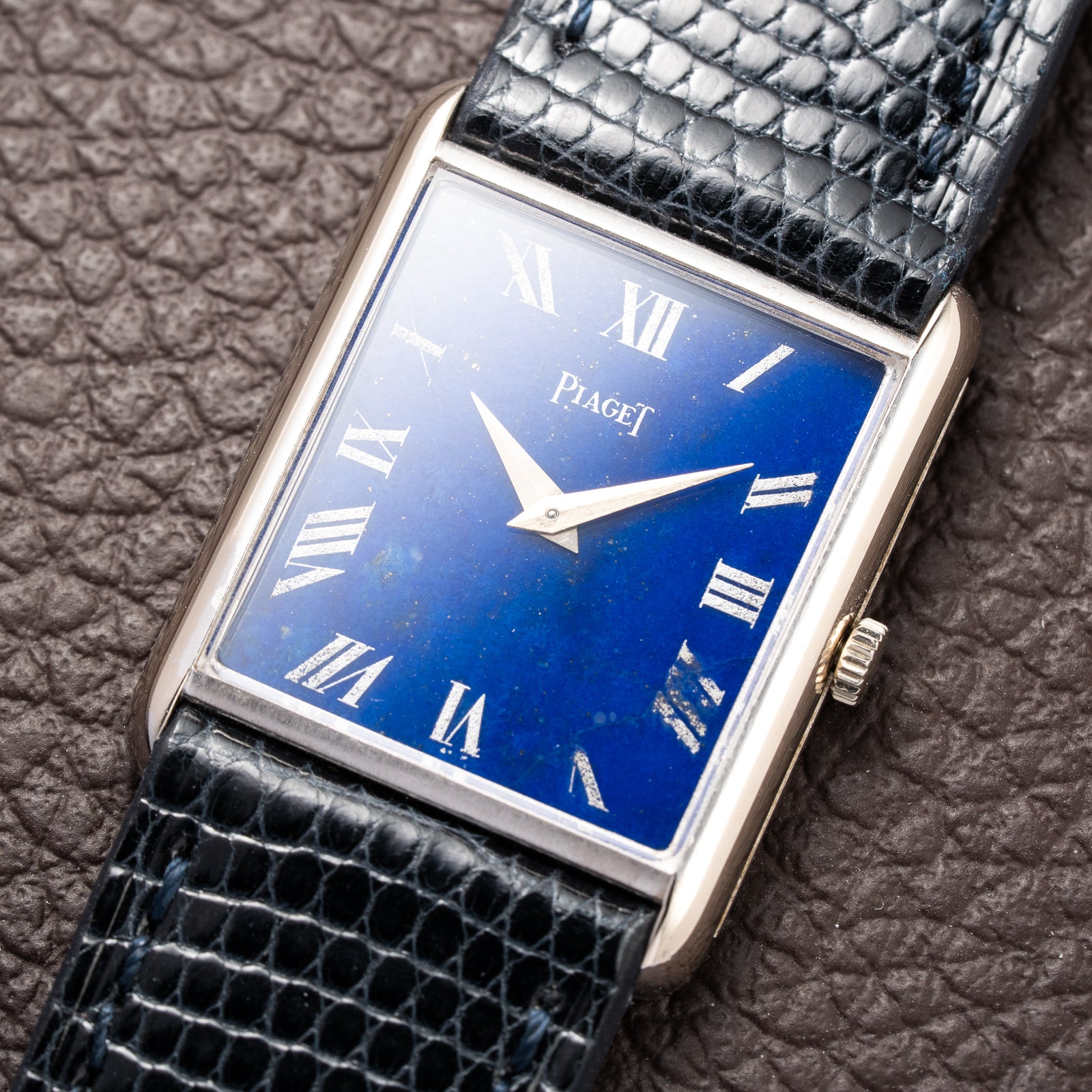 Piaget Tank Lapis Lazuli Stone Dial 18K White Gold Ref 9287 from 1980s