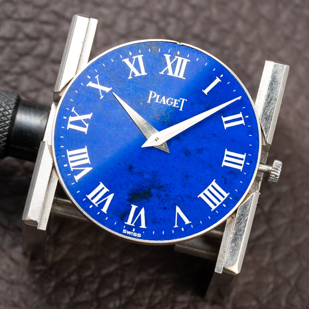 Piaget Altiplano Lapis Lazuli Clous de Paris 18k White Gold Calibre 9P Ultra-thin Ref. 9011 Circa 1970s