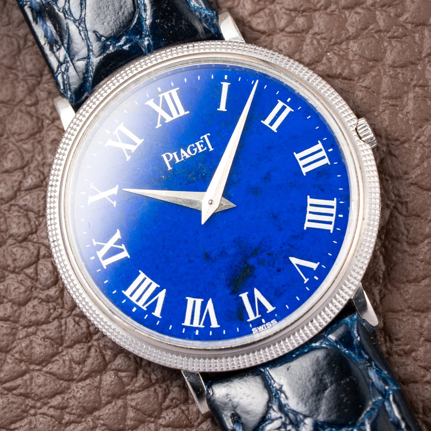 Piaget Altiplano Lapis Lazuli Clous de Paris 18k White Gold Calibre 9P Ultra-thin Ref. 9011 Circa 1970s