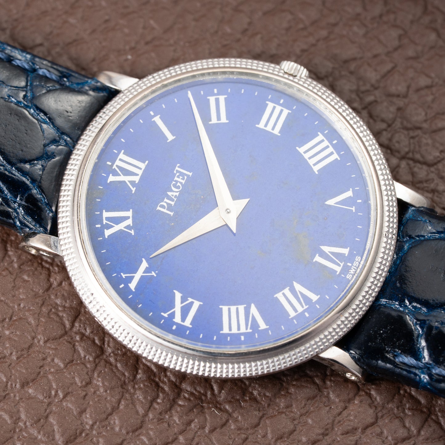 Piaget Altiplano Lapis Lazuli Clous de Paris 18k White Gold Calibre 9P Ultra-thin Ref. 9011 Circa 1970s