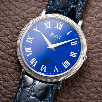 Piaget Altiplano Lapis Lazuli Clous de Paris 18k White Gold Calibre 9P Ultra-thin Ref. 9011 Circa 1970s
