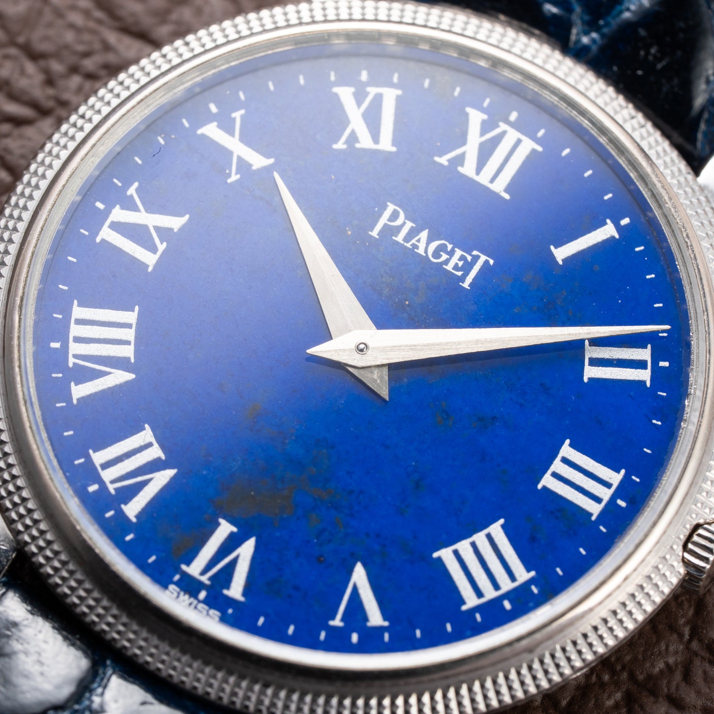 Piaget Altiplano Lapis Lazuli Clous de Paris 18k White Gold Calibre 9P Ultra-thin Ref. 9011 Circa 1970s
