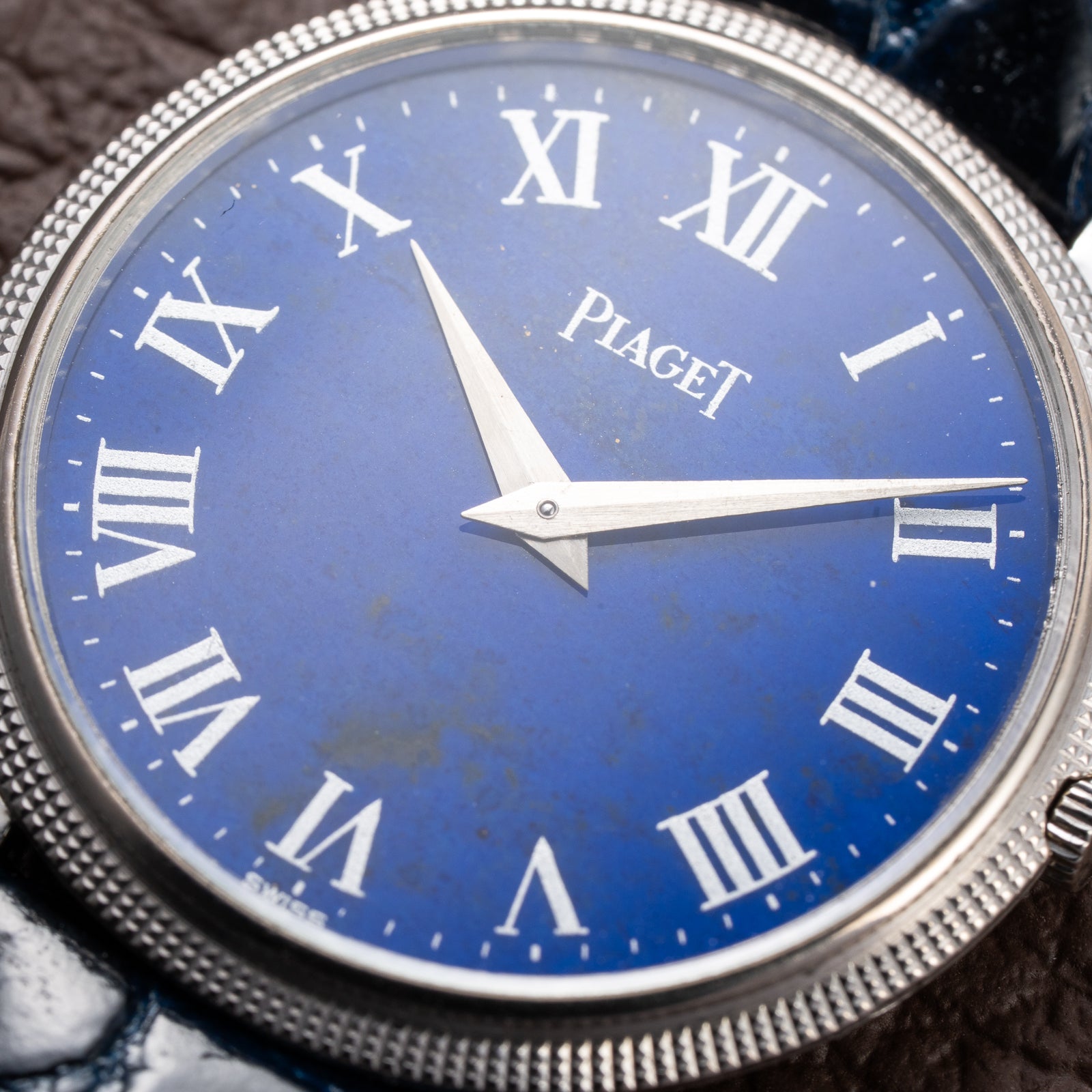 Piaget Altiplano Lapis Lazuli Clous de Paris 18k White Gold Calibre 9P Ultra-thin Ref. 9011 Circa 1970s