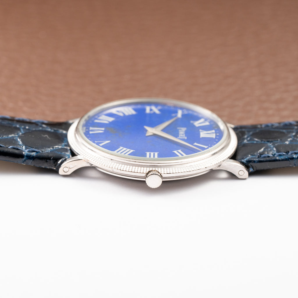 Piaget Altiplano Lapis Lazuli Clous de Paris 18k White Gold Calibre 9P Ultra-thin Ref. 9011 Circa 1970s