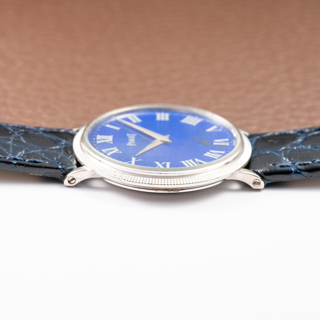 Piaget Altiplano Lapis Lazuli Clous de Paris 18k White Gold Calibre 9P Ultra-thin Ref. 9011 Circa 1970s